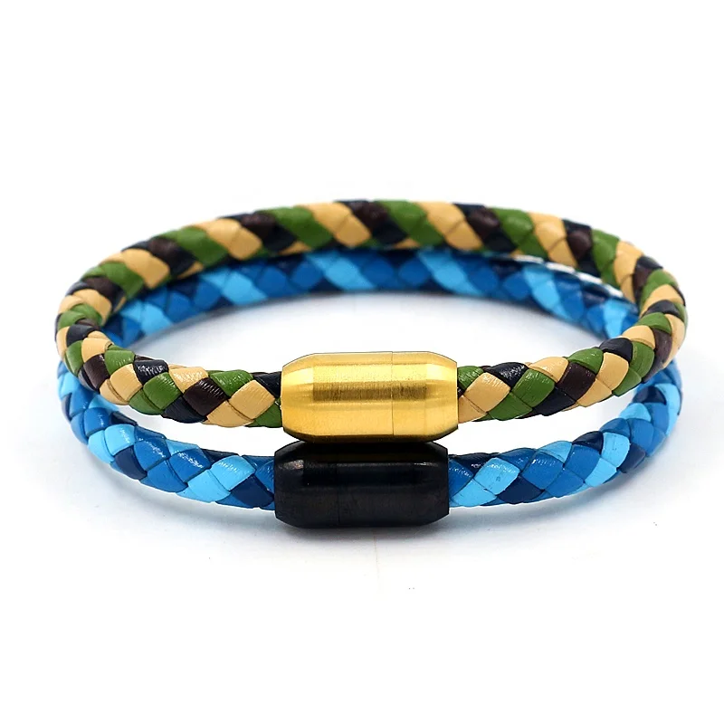Titanium Steel Magnetic Clasp Color Leather Braided Rope Navy Style Camouflage Series Hand Strap for Men