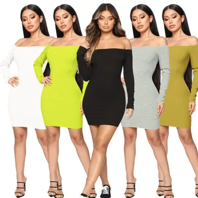 Женское трикотажное платье с открытыми плечами и длинным рукавом, Новое поступление, женское облегающее платье с открытыми плечами и длинным рукавом