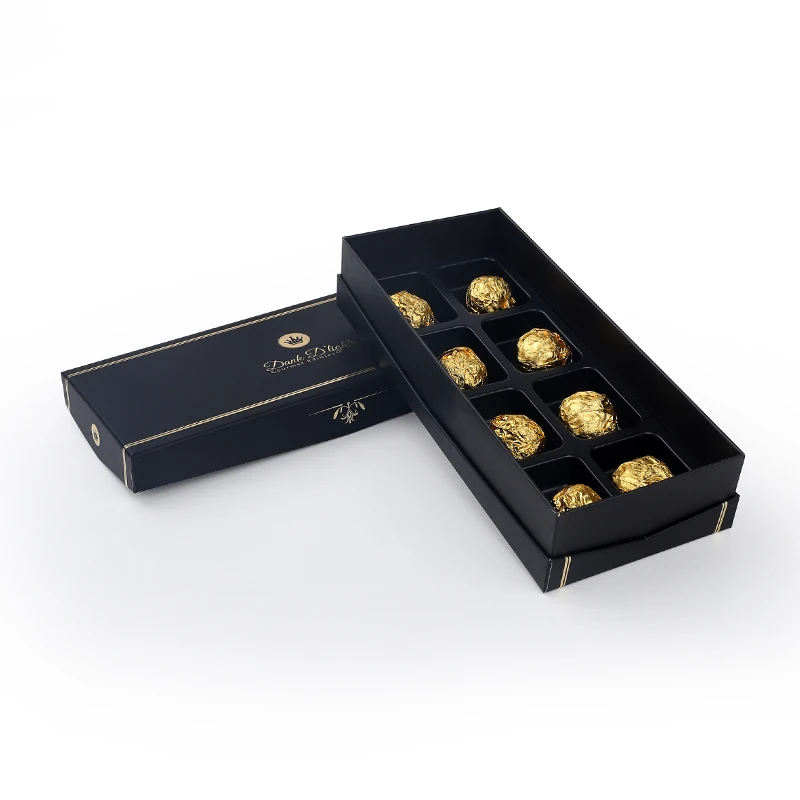 Black Lid & Bottom Box Chocolate Gift Boxes Luxury Foil Stamping Paper Packing with Custom Design for Choco