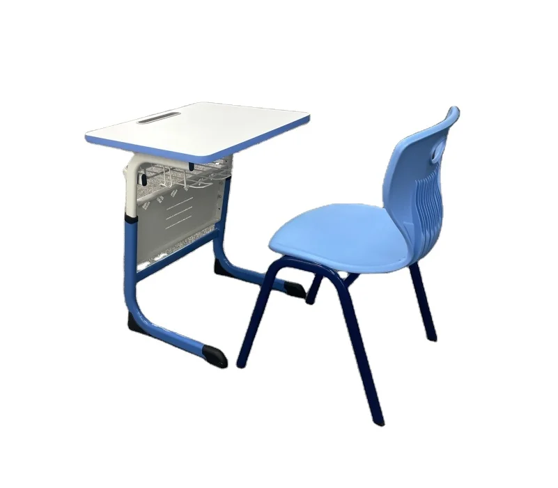 Wholesale school desk furniture adjustable height student desk, single metal PP material plastic student desk and chair