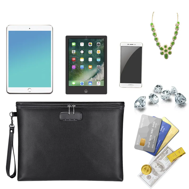 Custom Logo Brand Silicone File Safe Security Money Pouch Document Waterproof Fireproof Bag with Lock