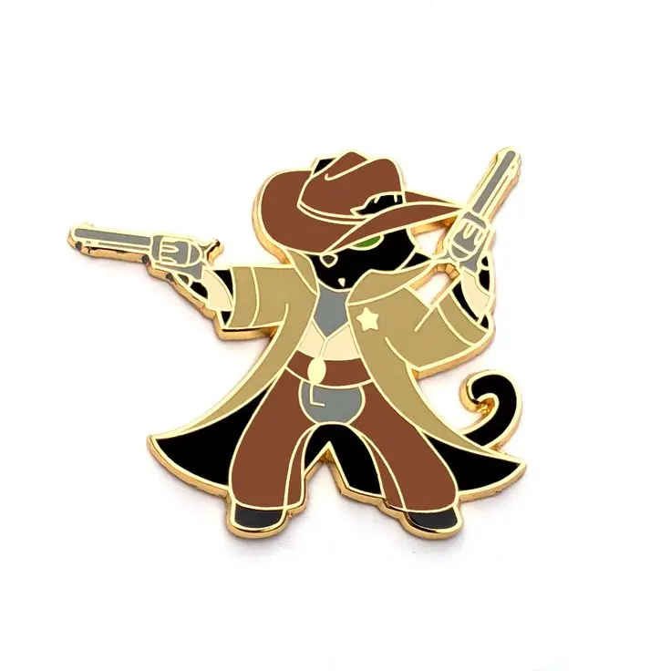 No Minimum Metal Badge Manufacture Gold Plated Anime Western Cowboy Cat Cartoon Hard Enamel Pin Soft Lapel Pin Custom Enamel Pin