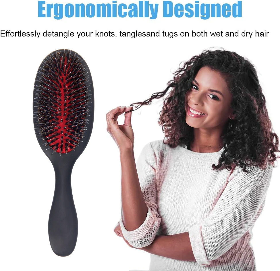 Professional Custom Detangling Wet Hair Brush with Logo Boar Soft Bristles Hair Extension Plastic Brush for Women