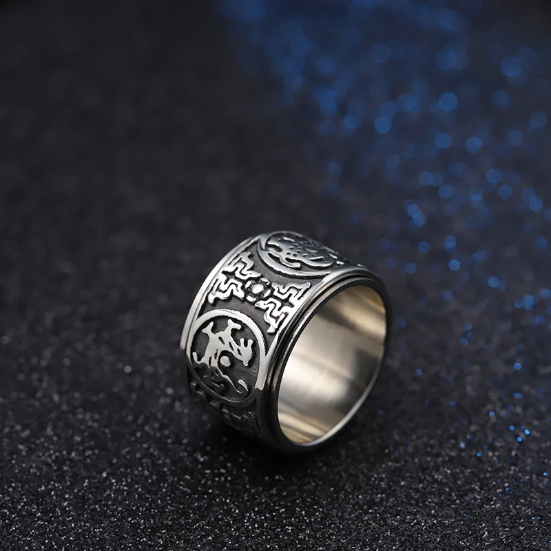 Unique Design Traditional Chinese Four Symbols Dragon Rings Stainless Steel For Men