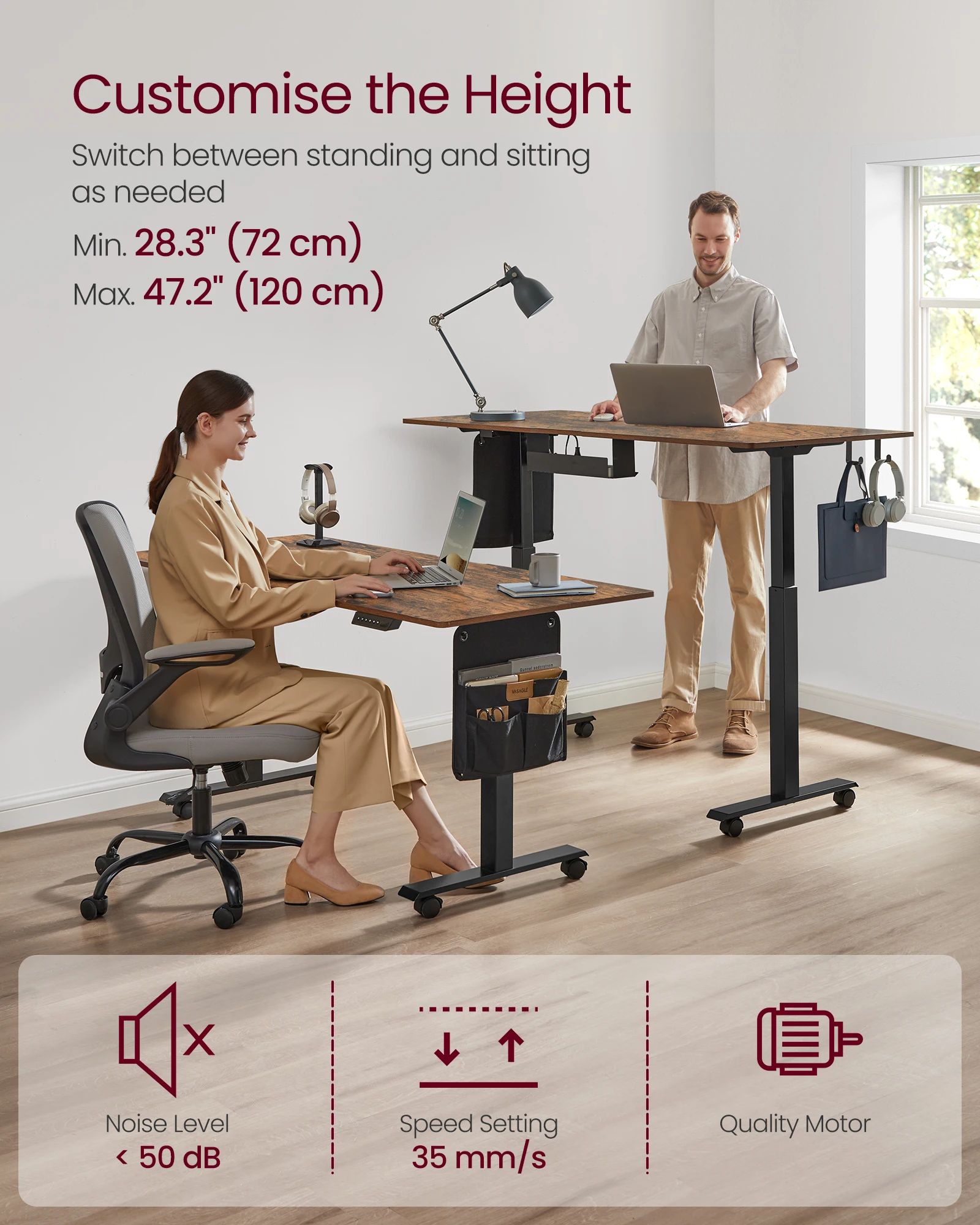 VASAGLE single Motor 160CM Electric Desk Height-Adjustable Fabric White Standing desk