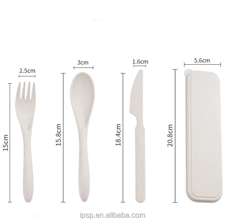 Camping Utensils Portable Reusable Eco Wheat Starch Knife Fork Spoon Cutlery Set with case