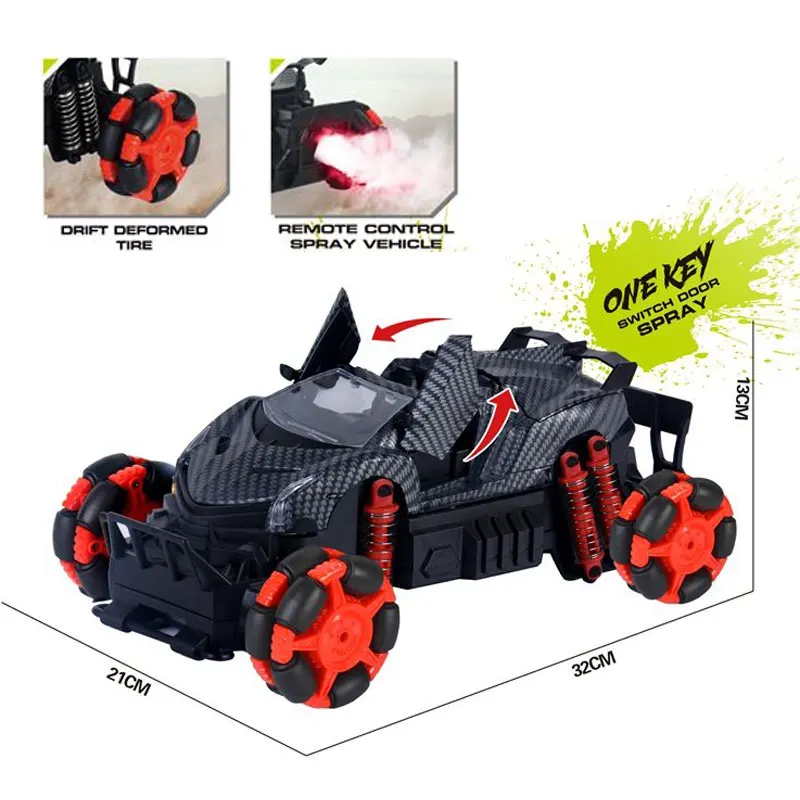 Custom 360 Degrees 2.4g Rotation Remote Control Graffiti One Key Door Open Mist Water Spray Car Wheels Drift Rc Off Road Truck