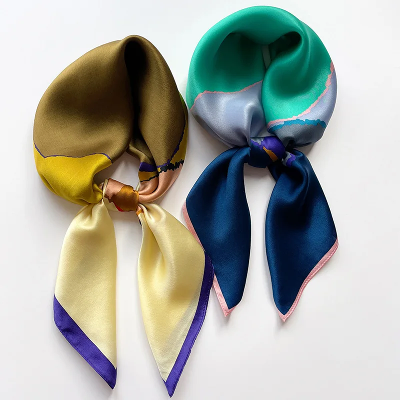 100% Silk Scarf ribbon Women Neck Hairband Elegant color gradient Neckerchief Bandana Small Square Scarves Female Foulard
