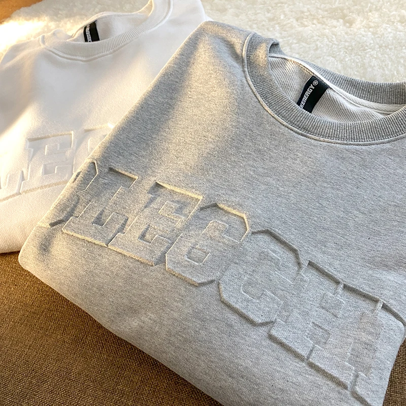 New Custom SweatShirt 3D Emboss Print Vintage Crew Neck Sweater Embossed Logo Sweatshirt