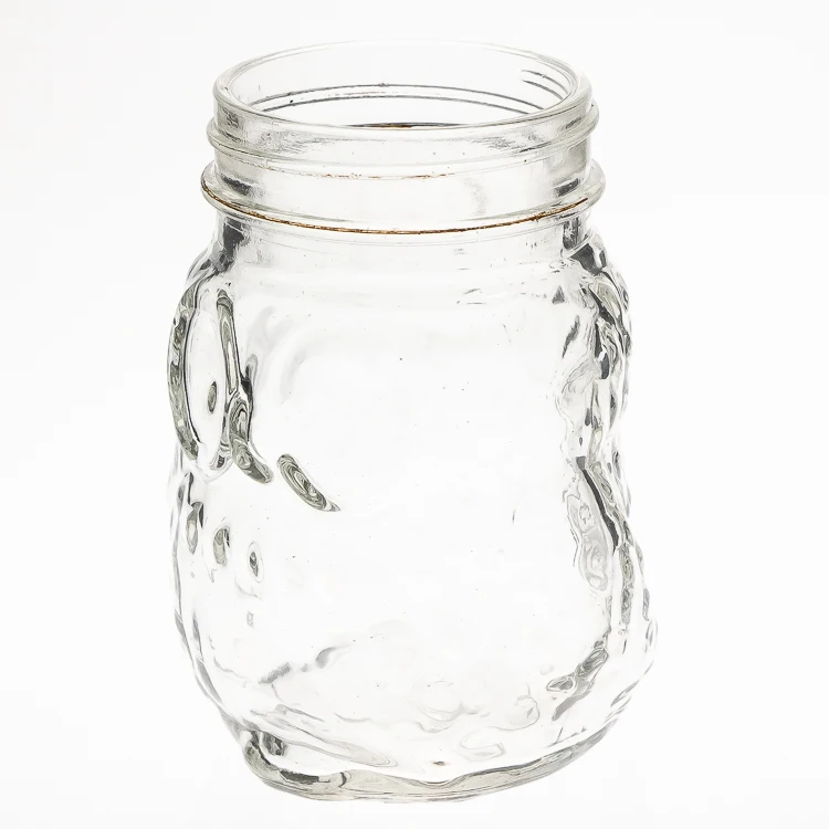 Factory direct selling 400ml owl animal shaped beverage jars clear empty Glass mason jar mug with lids