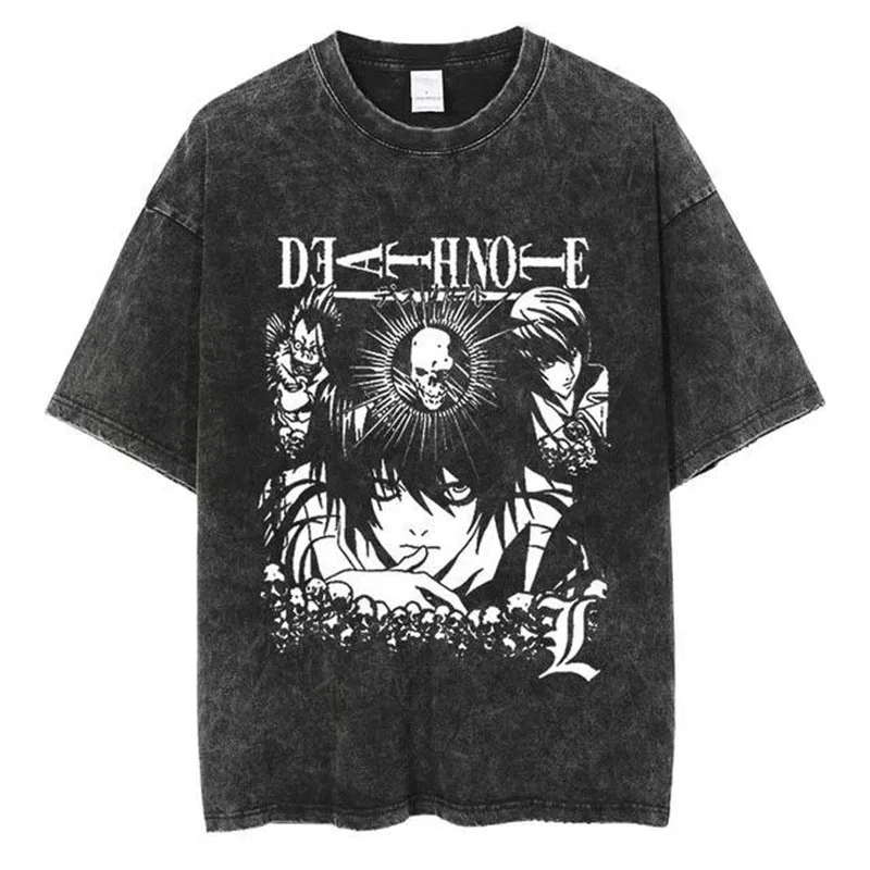 Hip hop high street tshirts washed short sleeves rock band Japan Anime printed top graphic tees blank clothes for men