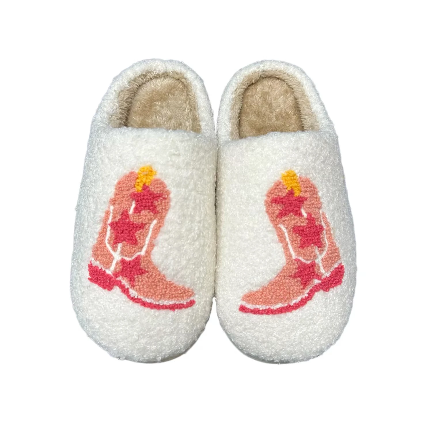 Wholesale cowgirl boots slippers ladies winter indoor fuzzy warm furry home house cute bedroom pantoufle slippers