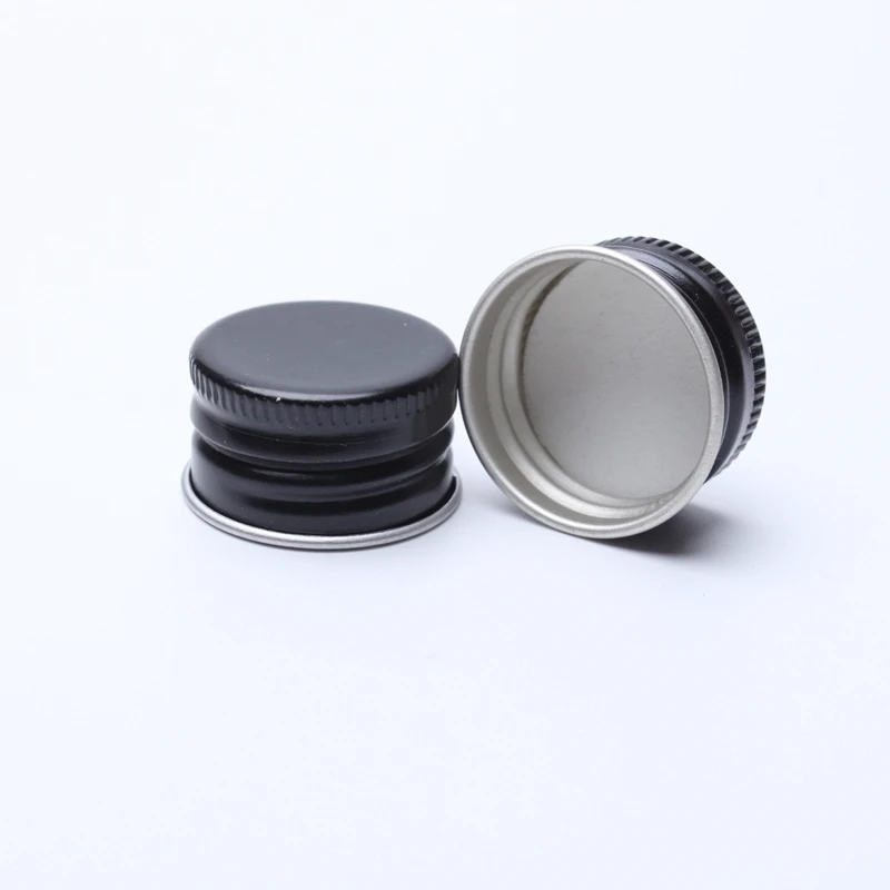 20mm 24mm 28mm Metal Lid Printed Gold Black Threaded Aluminum Cap for Boston Round Glass Bottle/Tubular Glass Bottle With Liner