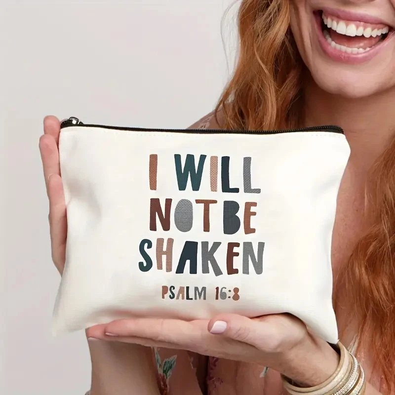 1 pcChristian Bible Verse I Will Not Be Shaken  pattern Personalized Makeup Bag Travel Toilet Storage Bag Cosmetic Pouch