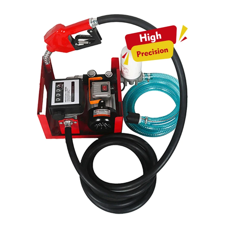 Small Portable Red Transfer Petrol Fuel Pump Kit For Gasoline And Diesel Pump 12v With Pump, Pipes, Nozzle, Flowmeter
