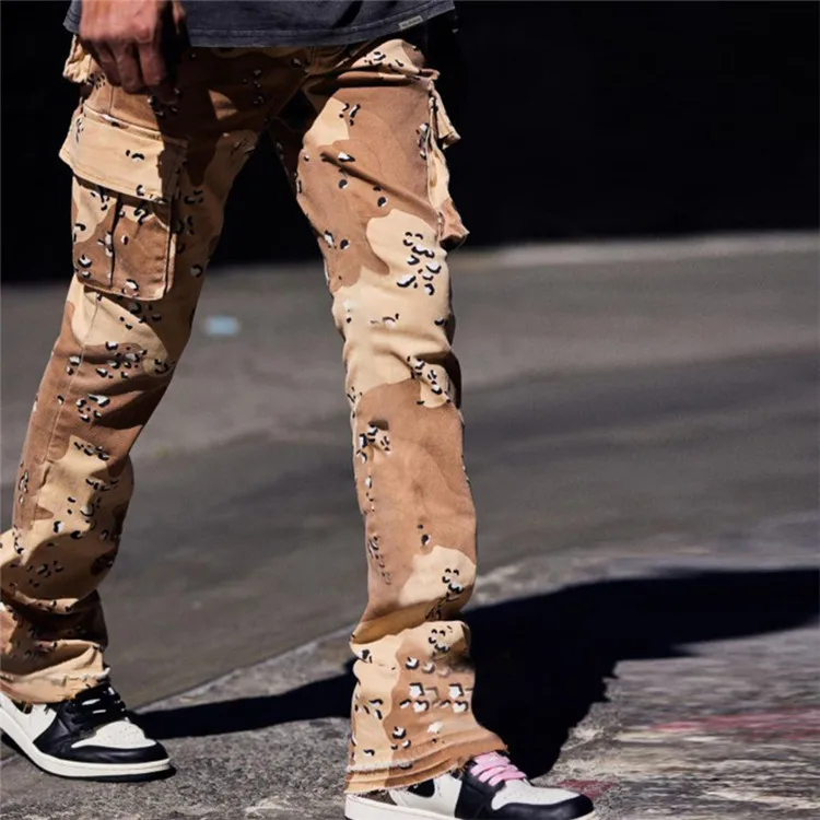 Mens Fashion Streetwear Casual Baggy Camouflage Print Hip Hop Straight Cargo Trousers