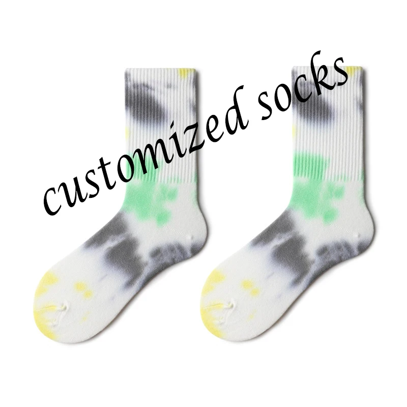 Hot Sale Custom Design Colorful Tie Dye Tech Mens Socks Hip Hop Sports Street Wear Socks