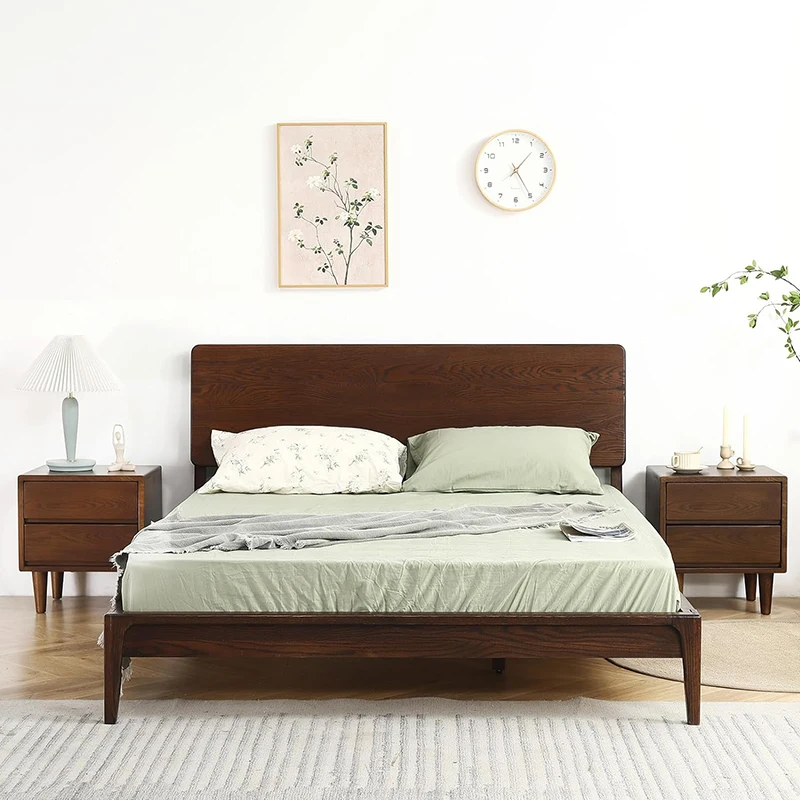 Mid Century Modern Walnut Solid Wood Nightstand with 2 Drawers Bedside Table and End Side Table for Bedroom