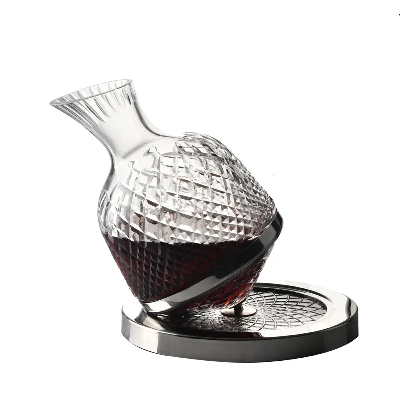Wedding Swing Hand Blowing Hand Cutting Crystal Wine Decanter Lead Free Glass Aerator Decanting Set with stainless steel tray