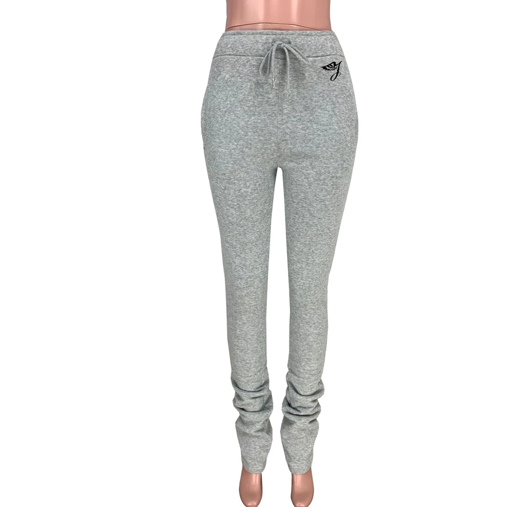 SMO fashion pants women gray knitted fuzzy stacked pants casual pants lady