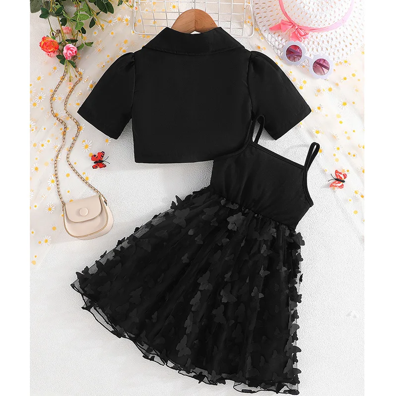 Fashion Children Clothing Suit Short Sleeve Skirts Strap Sleeve Two Pieces Sets Girls Clothes for Summer