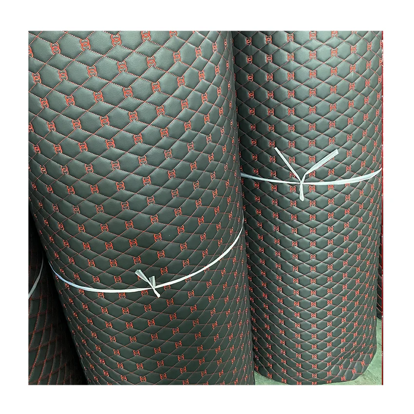 Embroidery Quilted PVC PU Artificial Leather for Car Mats / Car Seat / Sofa / Upholstery