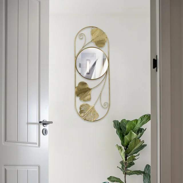 Factory Direct Nordic light luxury Retro Ginkgo Mirror Iron Decoration Wall Hanging  Modern Custom Wall Decoration Living Room