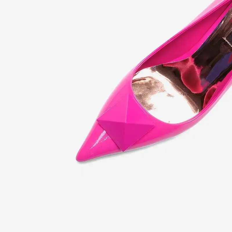 Custom Heels Pumps Manufacturer Patent Leather Luxury Stiletto Heels Pointy Toe Rivet Pumps Custom Heels For Women With Logo