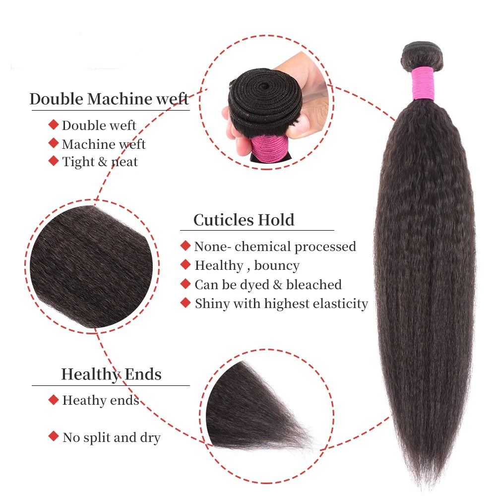 MEGALOOK NEW Human Hair Weave Yak  Virgin Hair Bundles Kinky Straight Unprocessed Malaysian Human Hair