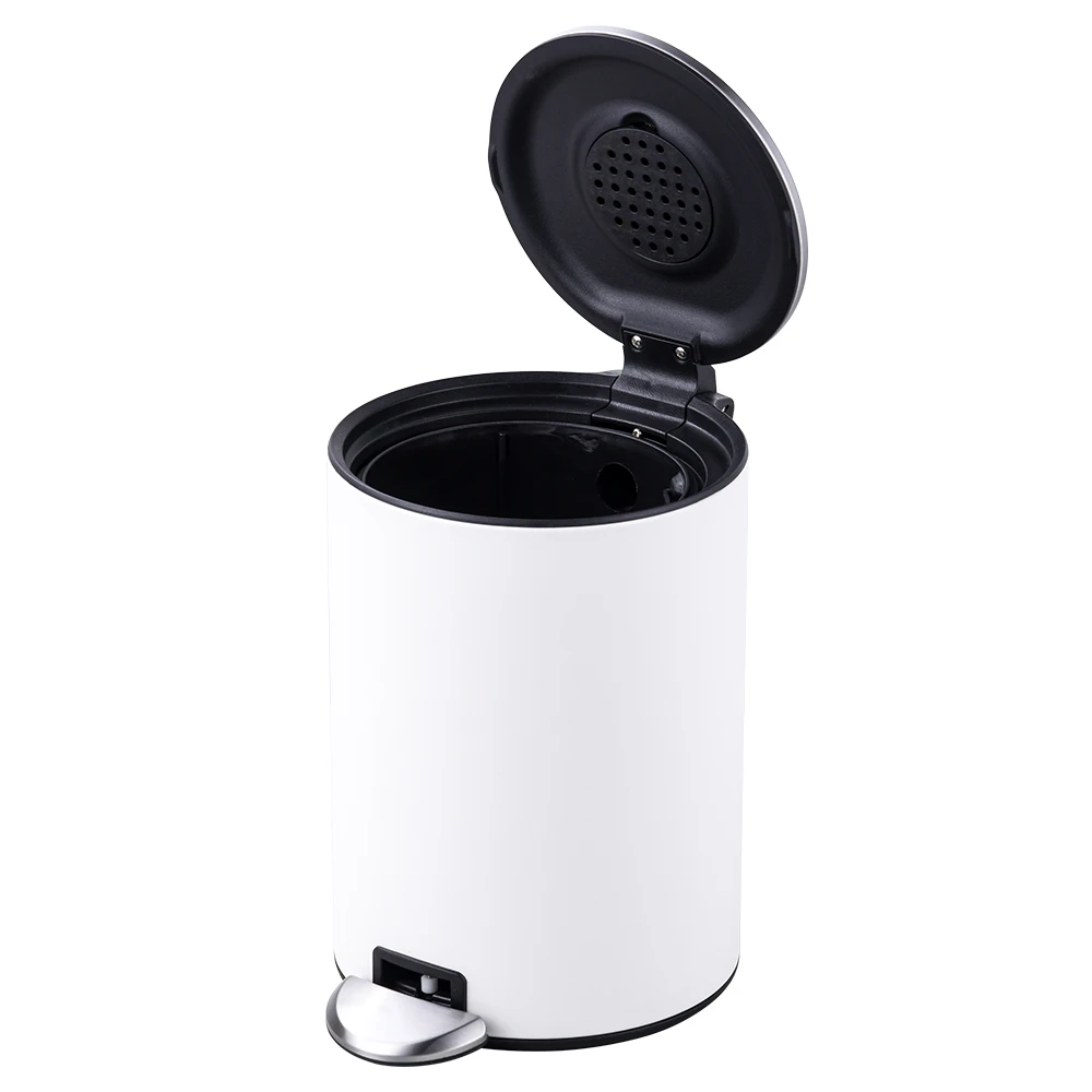 3L White Color Basics Cylindrical Open Mouth Small Trash Can Odor Control Garbage Can with Plastic Inner Bucket WBO096L03
