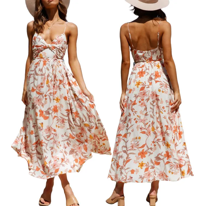 2022 New Design Digital Floral Print cold shoulder garden dress Floral Boho women elegant summer casual dresses