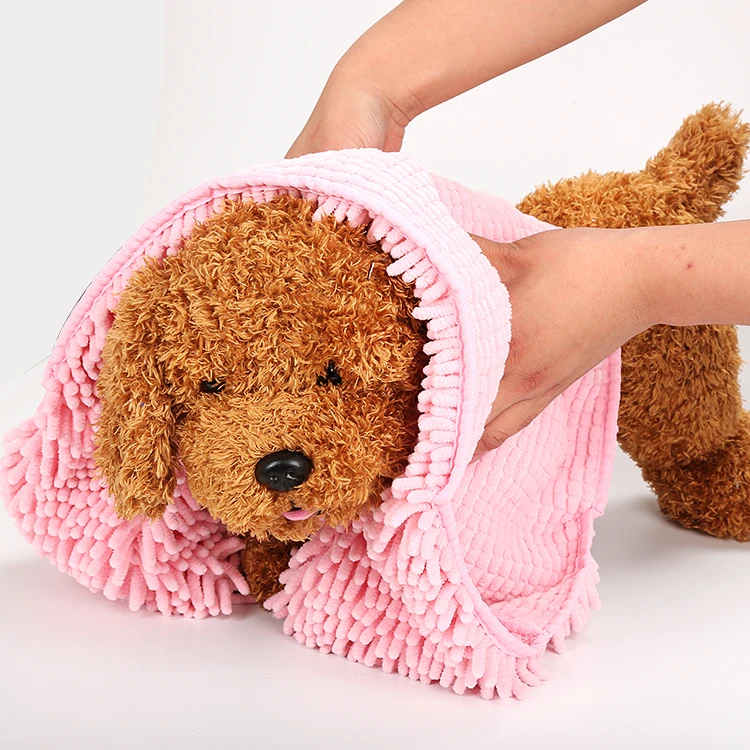 
Durable, Quick Drying, Ultra Absorbent Microfiber Chenille Pet Dog Bath quick Dry towel with Hand Pockets 