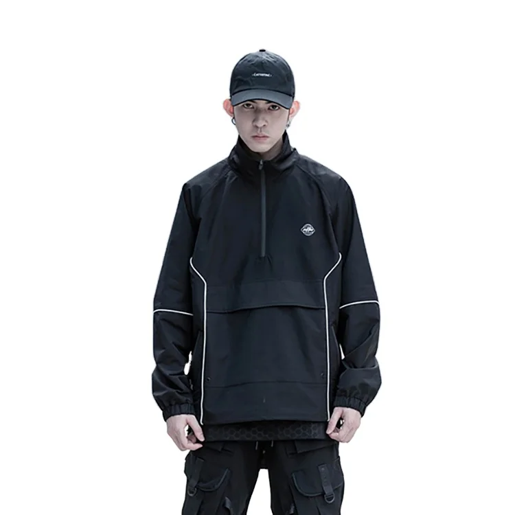 New design high street windbreaker reflective coats pullover black half zip sportswear bomber techwear jackets