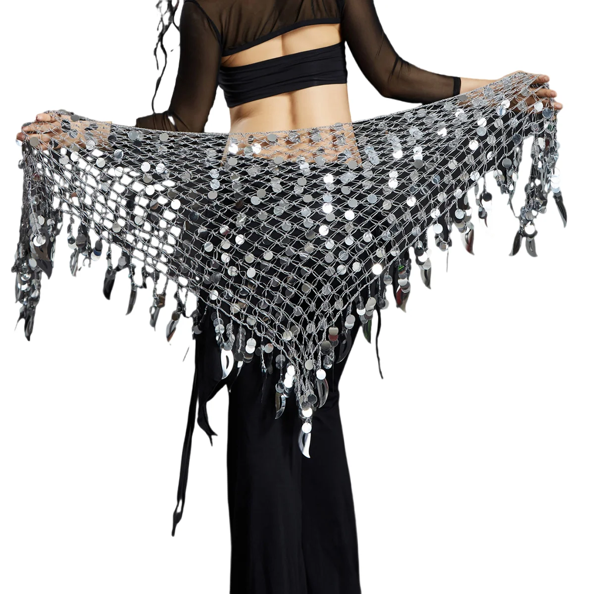 Women Belly Dance Hip Scarf Shawl Sexy Night Pub Stage Show Performance Wrap Skirt Sequin Bling Sparkle Costume Mesh Net Belt