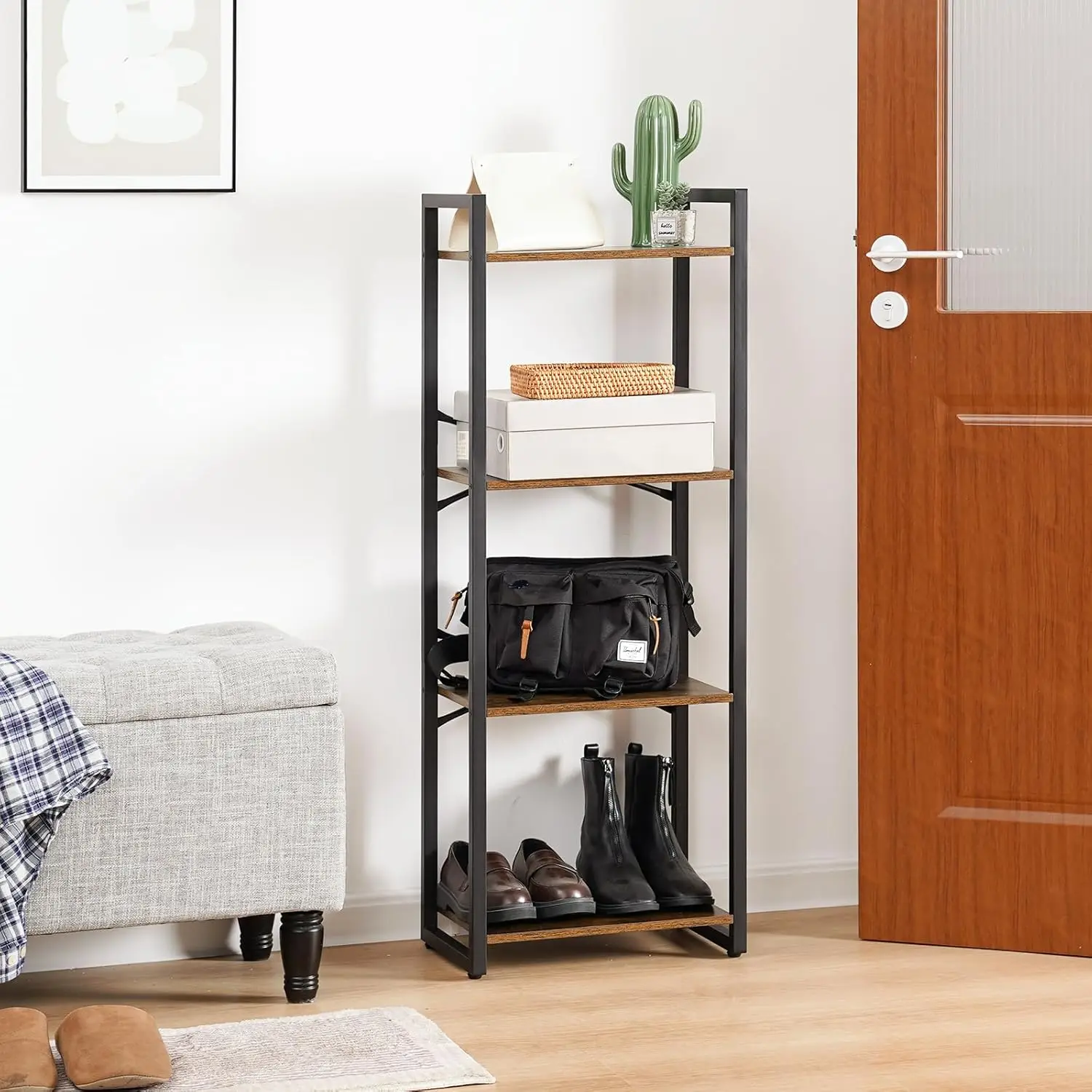 Bedroom Living Room Office Storage Organizer Drawer Small Bookcase Narrow Industrial Bookshelves Shelf 4 Tier Book Shelf