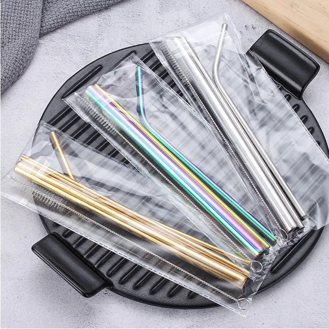 
Stainless Steel Reusable Drinking Metal Straws Set of 3 with Brushes Environment-Friendly Straws with three kinds packing 