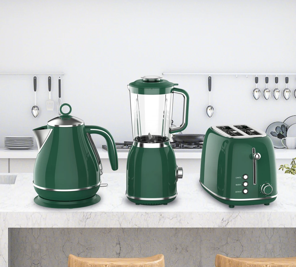 New Retro Breakfast Sets with Portable Blender Stainless Steel Electric Kettle and Toaster Set