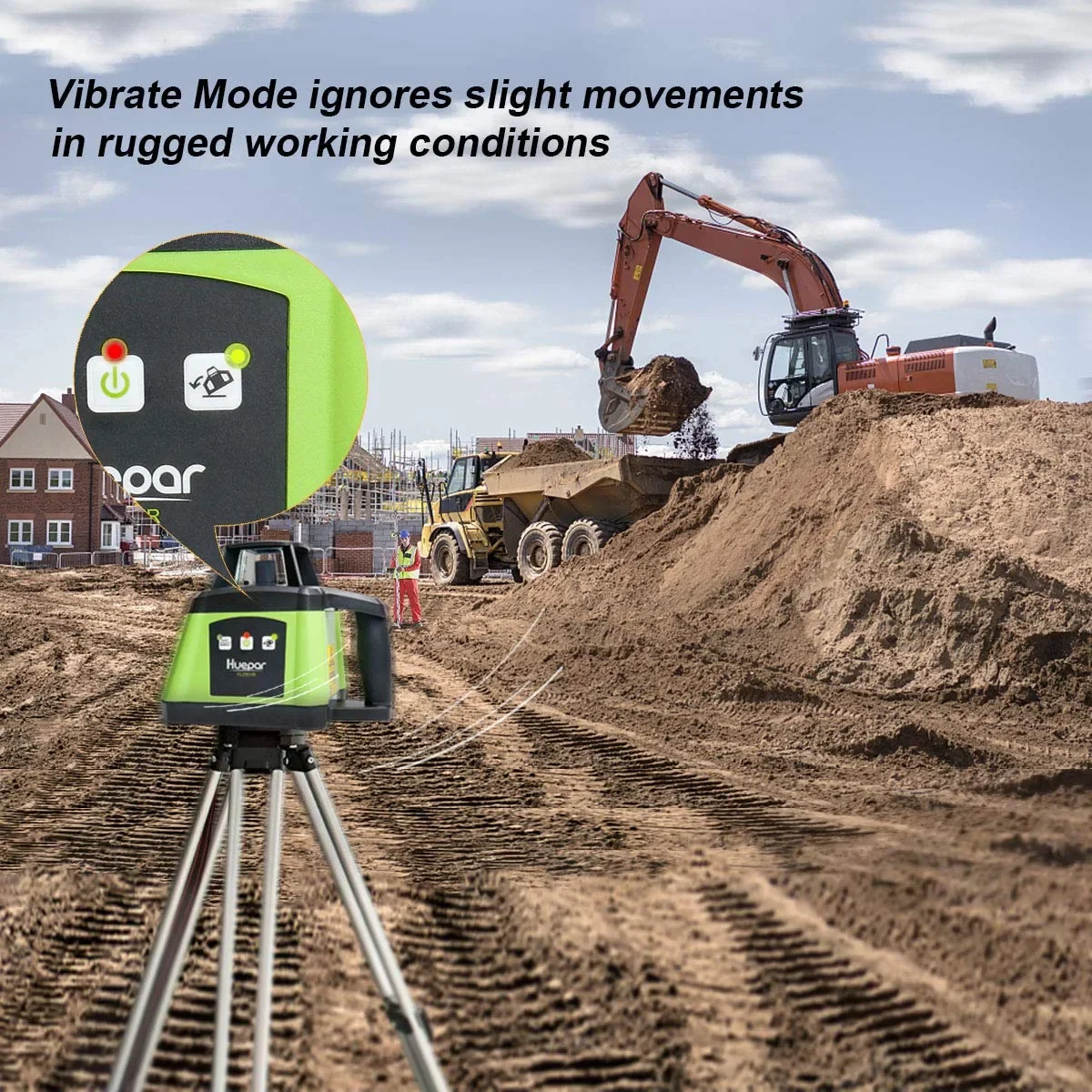 Huepar RL200HR Automatic Leveling Cross Line Rotating Laser Level Auto Red Beam With Receiver