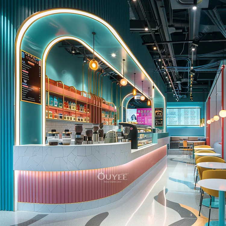 Store Fixtures Cafe Design Coffee Shop Cabinet Bubble Tea Display Coffee Shop Counters Coffee Kiosk