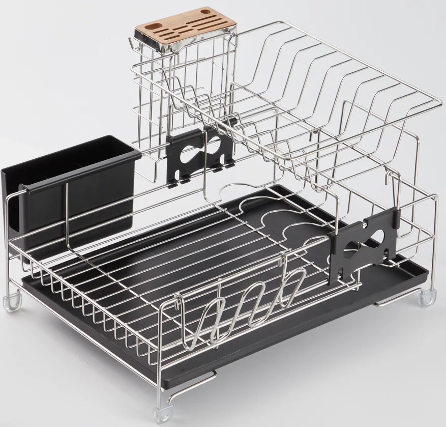 2 Tiers Iron Wire Plastic Kitchen Removeable Dish Rack,over sink dish drying rack