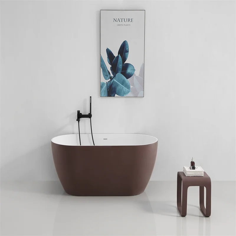 Acrylic deep soak oval stand alone solid surface center drain smooth in various colors/matte adult bathtub