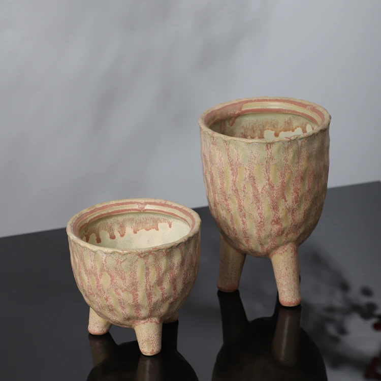 Unique footed design variegated indoor outdoor home decoration piece ceramic planters garden flower pots