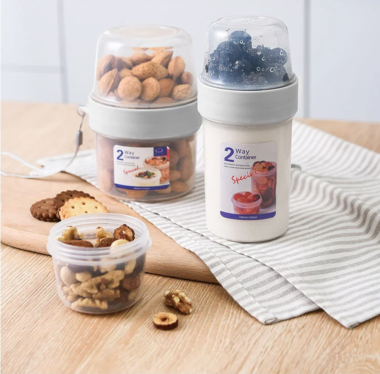 New product double-layer dry and wet food storage and preservation bottle cup jar food storage canister with airtight lid