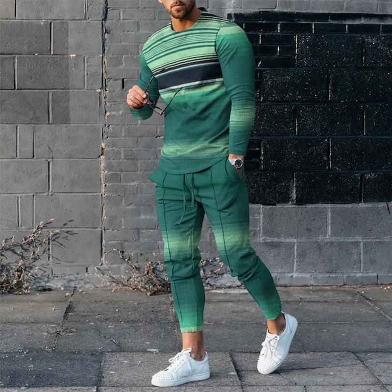 Printing Round Neck Sweatshirt and Pants 2-Piece Set green jogging suit sublimation jogging suit sportswear custom logo