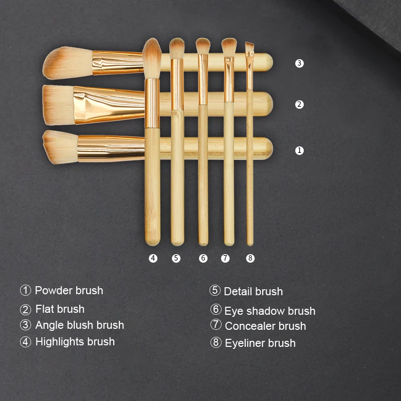 Fashion 8PC Yellow Makeup Brush Set Low MOQ Vegan Womens Cosmetics Make Up Brushes Quality Tools Set With Case Wholesale