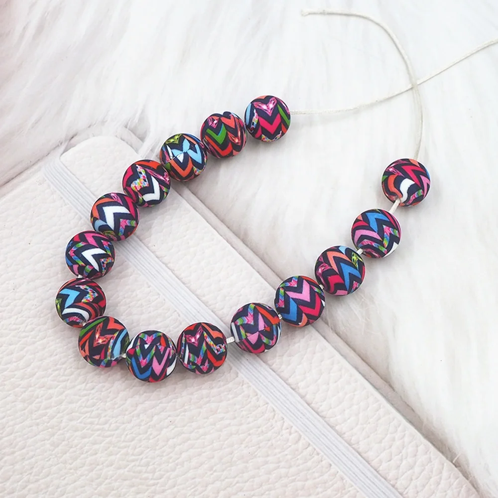 Custom Food Grade Baby Teething Round Ball Pearl DIY Pacifier Chain Accessories Printed Silicone Beads