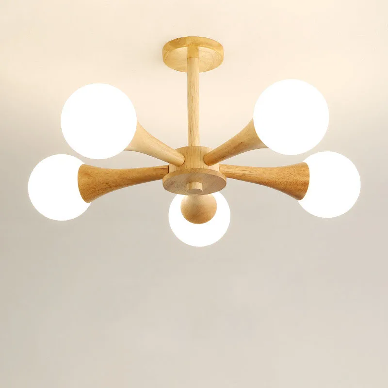 Nordic style Japanese wood color magic bean small living room bedroom lamp creative personality modern chandelier