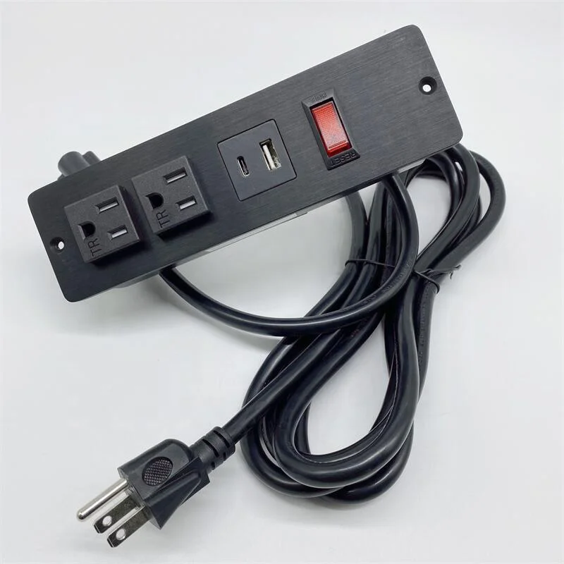 US power outlet Aluminum Alloy panel desktop USB--C led light switch cabinet socket /Recessed mounted table top us panel socket