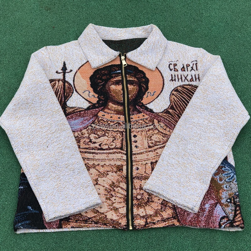 Custom tapestry Jackets coat High Quality Jacquard tapestry Blanket Woven Zipper Jackets Men