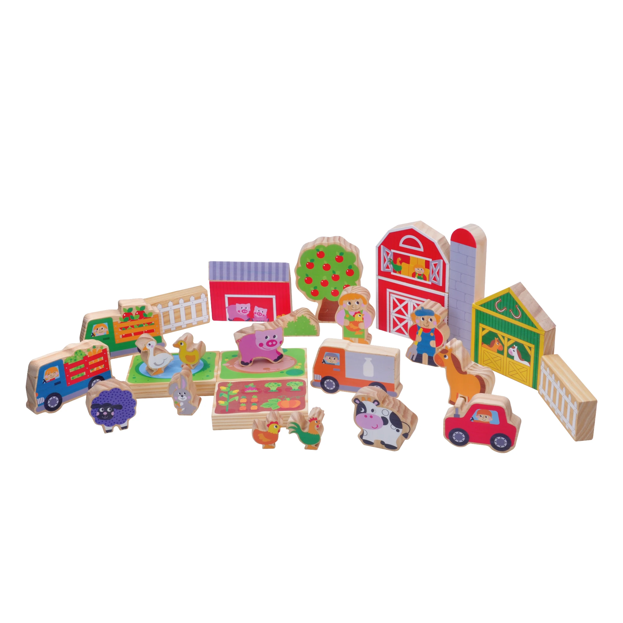 DIY Child Wooden Farm Construction Building Blocks Set Colorful Educational Toys For Kids Creative Learning